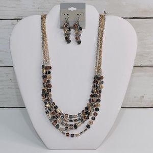 NWT Layered Hammered Metal Bead Statement Necklace & Earring Set
